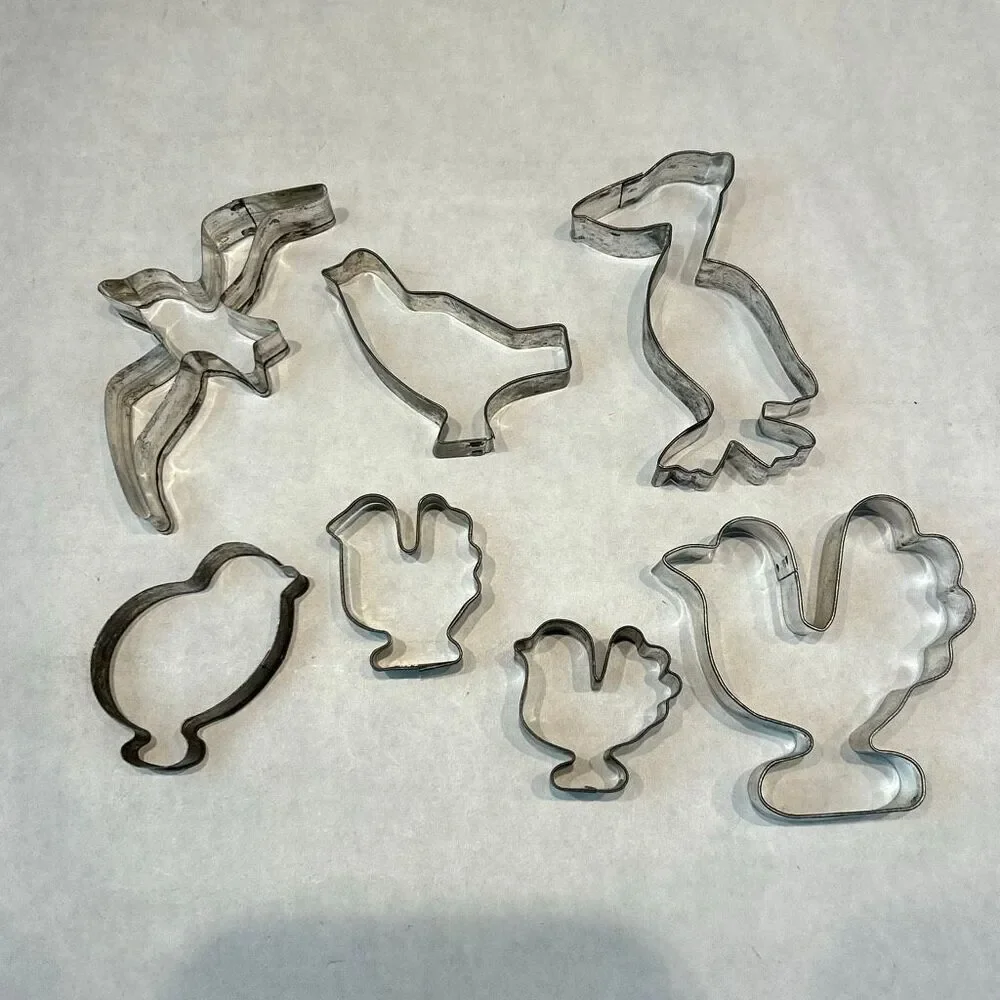 Vtg SET Aluminum BIRD Cookie Cutter Metal Seagull Pelican Chicken Turkey